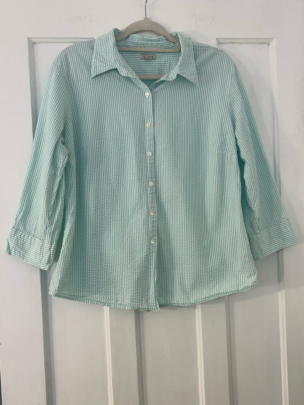 L.L.Bean Women’s Large 100% Cotton Seersucker Striped Button-Up Shirt